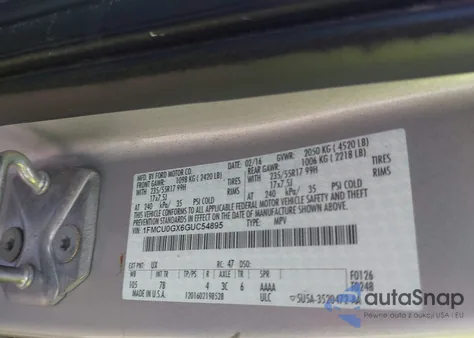 2016 Ford Escape Se из США, поврежденный, VIN 1FMCU0GX6GUC54895